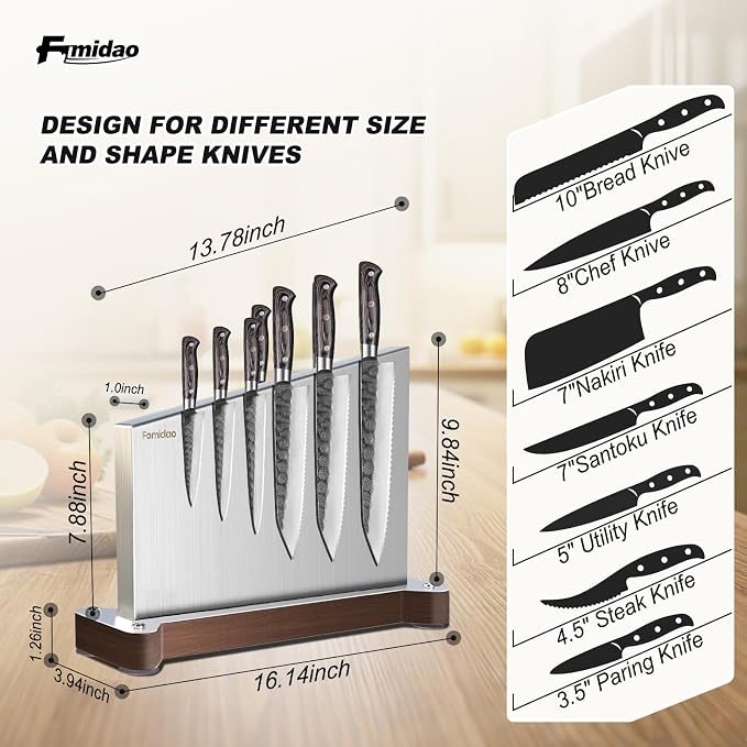 Magnetic Knife Holder Stand,Large Double Sided Magnetic Knife Block WIthout Knives Stainless Steel Magnet Kitchen Knife Holder Strong Magnetic Knife Rack Storage With Three Magnet Strip - Image 3