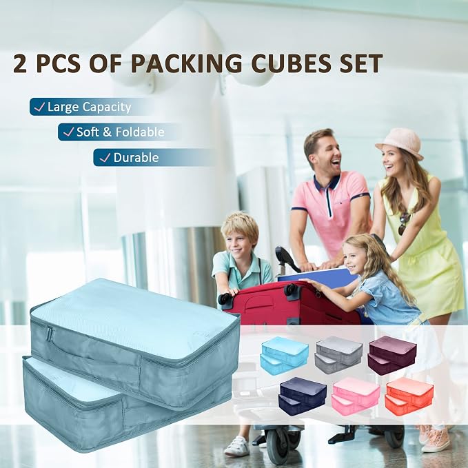 Packing Cubes Set, 2 Pcs Packing Organizers Set for Suitcases (Grey blue) - Image 7