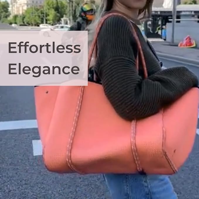 POPUPS Large Neoprene Tote Bag for Women - Everyday Designer Handbag for Travel Work and Beach with Pockets and Zipper Pouch - Image 8