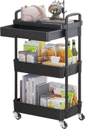 Calmootey 3-Tier Utility Cart with Drawer & Wheels, Storage for Home,Office | Space-Saving Organizer, Sturdy Plastic Shelves, Smooth-Rolling Metal Wheels, Built-in Drawer for Small Items, Black by Calmootey
