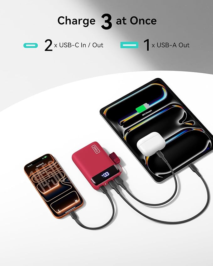 INIU Portable Charger, Smallest 20000mAh 22.5W Fast Charging Power Bank | USB-C Cable, Flight-Safe, Travel Essentials, Flashlight, Battery Pack for iPhone 17 Samsung Xiaomi Google, Mini Size, Red - Image 5