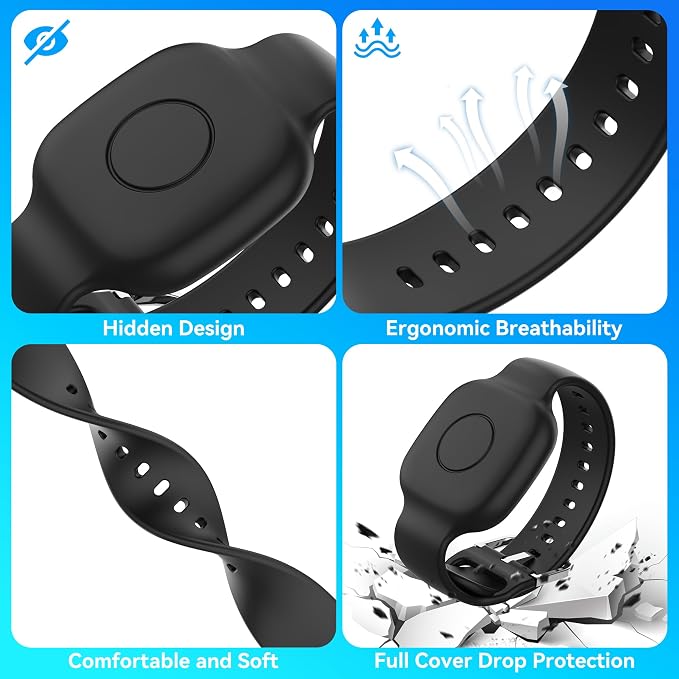 Waterproof Silicone Bracelet for Tile Mate 2024/2022, Hidden GPS Tracker Holder for Kids, Teens & Elderly, Adjustable Anti-Lost Wristband, Durable, Lightweight, Comfortable Fit – Black/Blue - Image 3