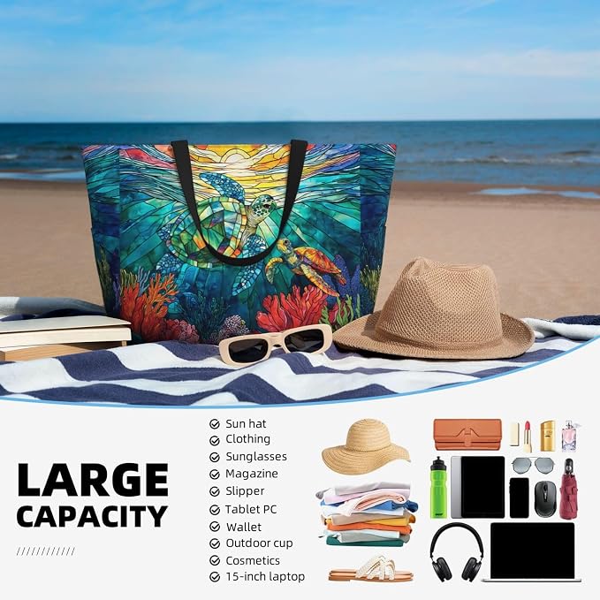 Beach Bag Tote Bags Waterproof Sandproof for Women Large Beach Tote Pool Bag Foldable with Zipper for Travel Weekend - Image 6