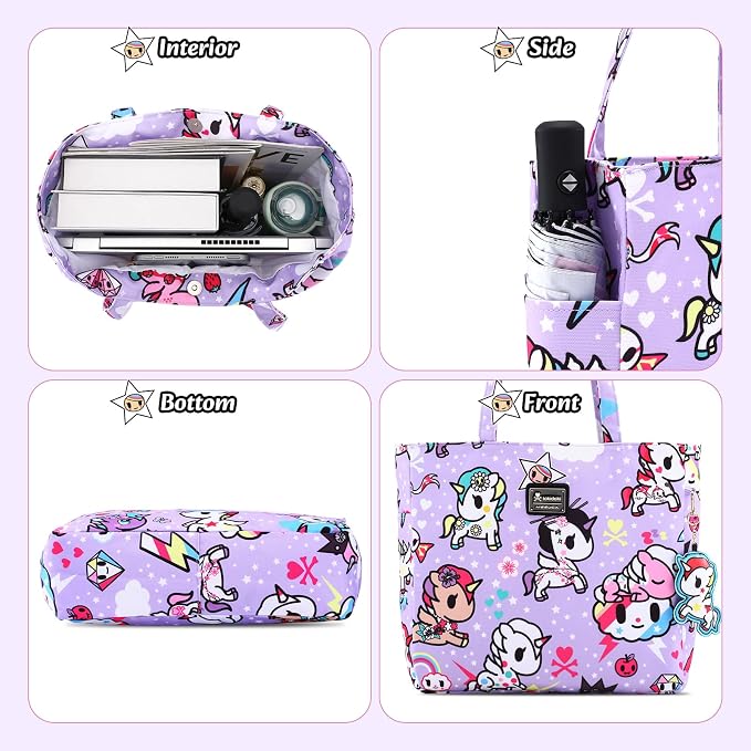 tokidoki Unicorno Foldable Tote Bag for Women, Canvas Tote Bags with Doll Portable Shoulder Handbag for school Work Travel - Image 5