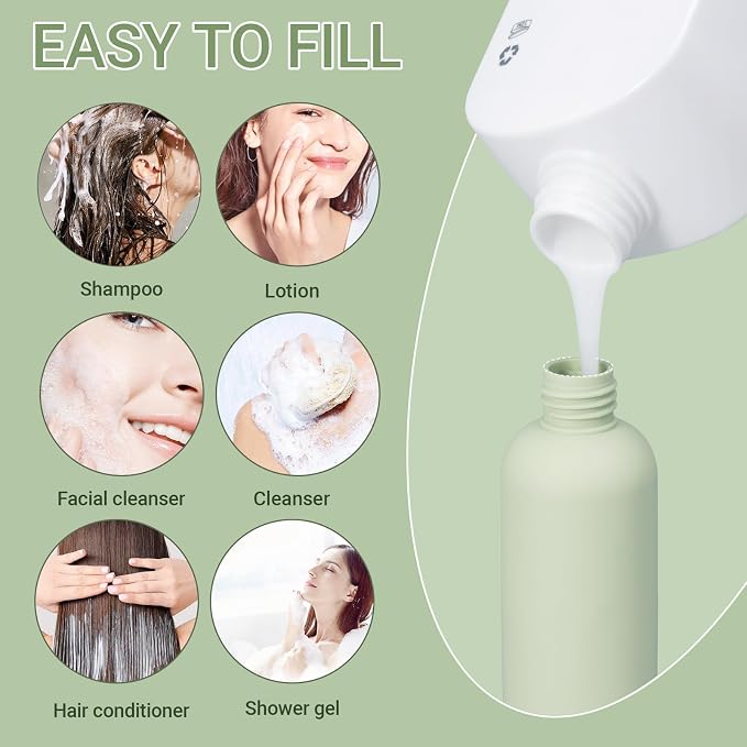 8.8oz Travel Essentials Shampoo Bottles for Toiletries,Empty Plastic Squeeze Bottles with Flip Cap for Tavel Size Shampoo and Conditioner (3 pack, green) - Image 2