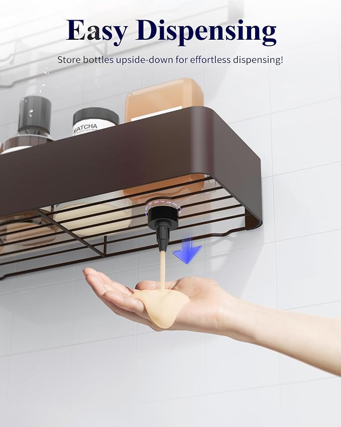 Kitsure Shower Caddy Adhesive, Stylish Shower Organizer, Large, Brown | 2 Pack Shower Shelf for Inside Shower, 100% Rustproof Metal Shelves, No-Drill Bathroom Organizers and Storage - Image 6