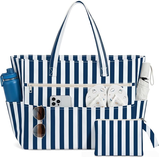 Large Beach Bags for Women, Waterproof Sandproof Beach Tote Bags Swim Pool Bags with Zipper & Wet Pocket Family by Unknown