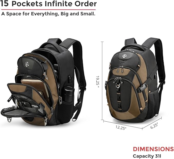 Swissdigital Design Laptop Backpack with USB Charging Port, Travel Backpack Fits 15.6-Inch Computer, 31l College School Backpack for Men, Tan/Black | SD803-34 - Image 4