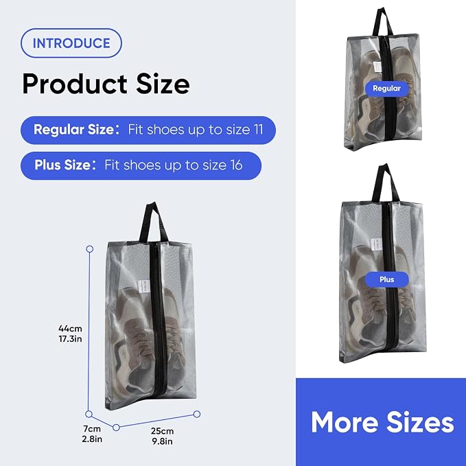 VUSIGN Plus-Sized Travel Shoe Bag, Water-Resistant Shoe Pouch for Gym and Sport, Odor-Resistant Soccer Cleats Bag (Gray, 1-Pack) - Image 9