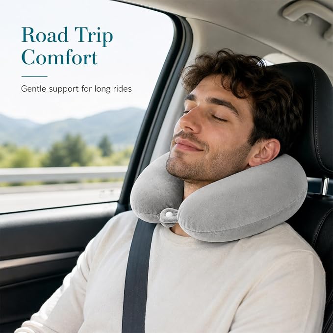 RAINFLOW Airplane Neck Pillow - Memory Foam Travel Pillow for Sleeping Grey | U-Shaped Adult Neck Support Pillow with Washable Cover for Long Flights, Plane Travel, Portable Rest & Head Support Cushion - Image 7
