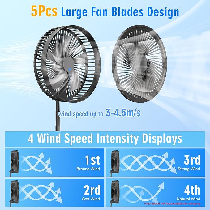 Portable Foldable Rechargeable Oscillating Fan - 8.6" 8000mah Remote Fan | Battery Operated USB C Small Fan Quiet Table Desk Fan Folding Standing Pedestal Fan for Bedroom Rome Office Camping Travel - Image 7