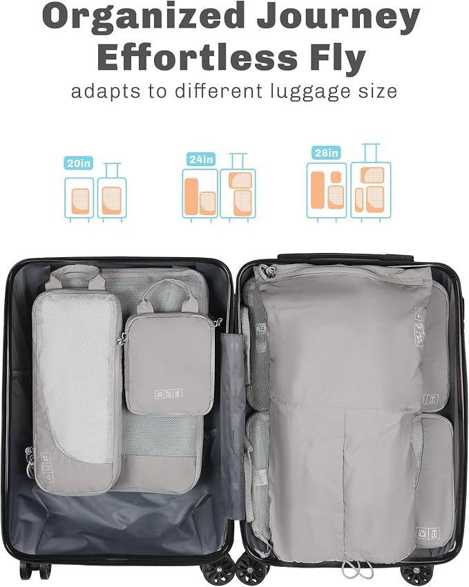 6 Set/ 4 Set/ 2 Set Compression Packing Cubes Travel Essentials Lightweight Nylon Luggage Suitcase Organizer Bag Light Grey 6PCS - Image 3