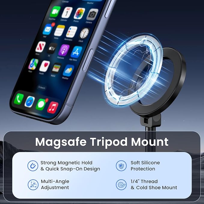 Itramax Magnetic Cold Shoe Camera Phone Mount for Magsafe Tripod Holder | 1/4 Thread Hole iPhone Mount for Apple Air 17 Pro Max 16 15 14 13 12,Samsung,Canon Nikon Sony DSLR,360° Rotation Photography - Image 2