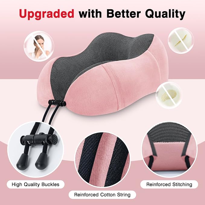 urnexttour Neck Pillow Airplane Travel Pillow 2 Pack Grey and Pink | Memory Foam Soft Support Travel Neck Pillow for Travelling, Sleeping Rest, Car, Train and Home Use - Image 2