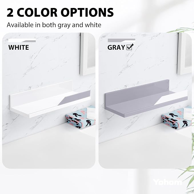 YOHOM Gray Adhesive Floating Shelf No Drilling for Bathroom Tile Wall Stick on Shower Shelf Rack Organizer 14.96inch - Image 8
