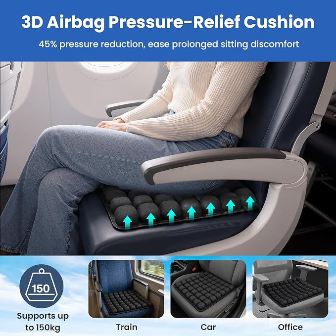 JUMPOW Inflatable & Portable Travel Seat Cushion for Airplane with Pump | 3D Air Cell, Cool & Ventilated, Foldable, Lightweight, Portable, Compatible with Any Chairs, Car Seats, Wheelchairs, Planes - Image 2