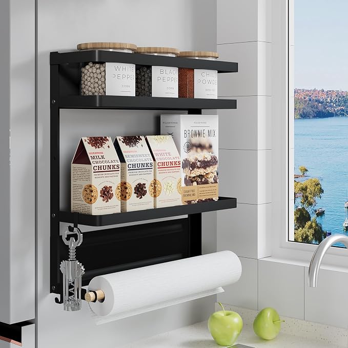 Magnetic Spice Rack Organizer Single Tier Refrigerator Spice Storage Shelf, Easy to Install The Side of The Refrigerator Can Hold spices, Jar of Olive Oil (Black L) - Image 5