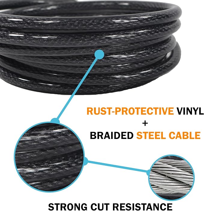 Lumintrail 12mm (1/2 inch) Heavy-Duty Security Cable, Vinyl Coated Braided Steel with Sealed Looped Ends (4', 7', 10', 15' or 30') (7-FT) - Image 5