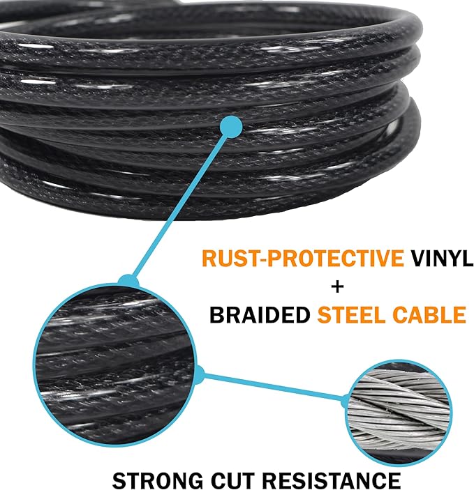 Lumintrail 12mm (1/2 inch) Heavy-Duty Security Cable, Vinyl Coated Braided Steel with Sealed Looped Ends (4', 7', 10', 15', 20', 25' or 30') (25-FT) - Image 5