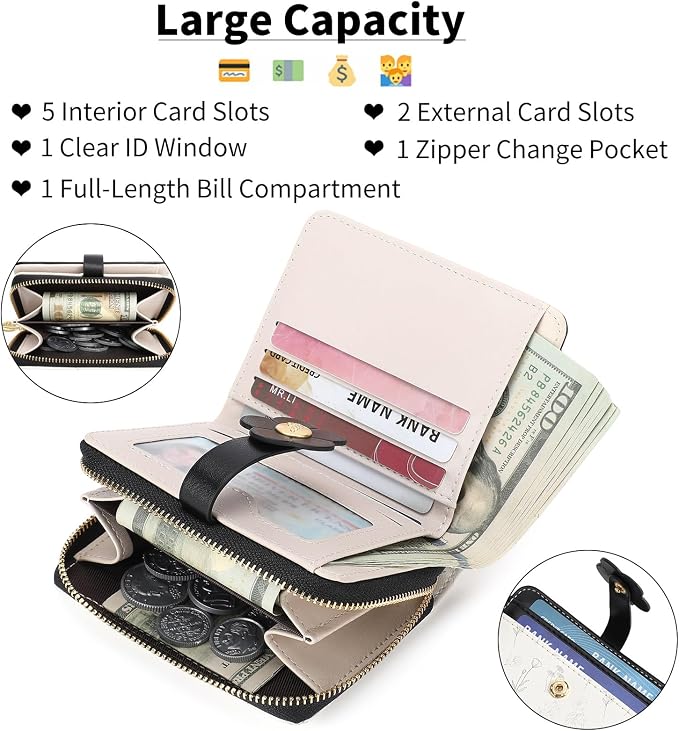 Small Wallet for Women Rfid Bifold Leather Card Holder Wallet With Zipper Pocket - Image 4