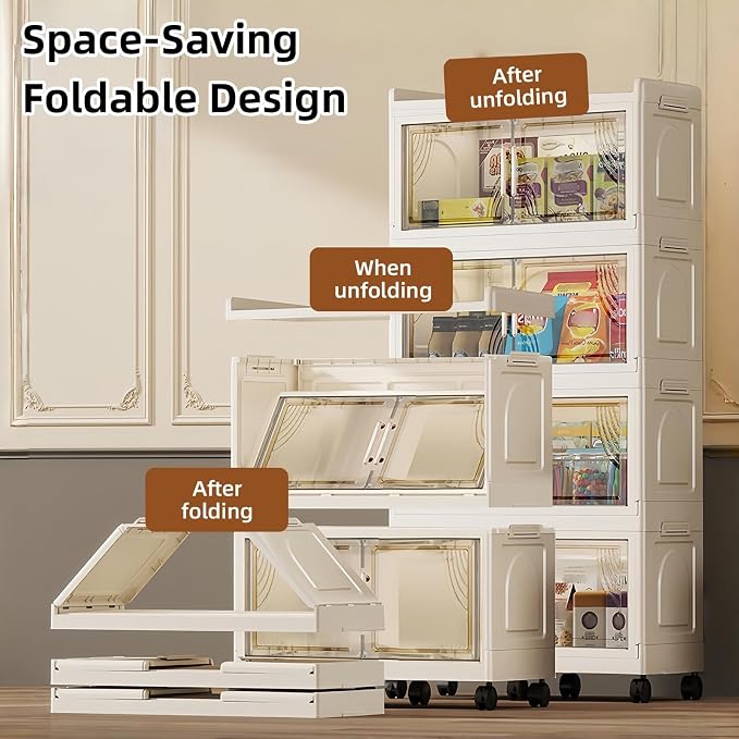 217QT Stackable Storage Bins with Lids & Rack, 5 Tier Large Capacity Foldable Storage Cabinet, Clear Collapsible Pantry Organizer for Home, Kitchen, Bathroom, Dorm, Office, Clear - Image 4