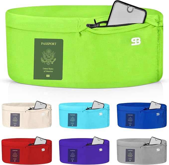 Running Belt Money Belt 4-Pocket Phone Holder | No-bounce Fanny and Waist Pack, 4 Large Security Pockets and Zipper, Fits All Size Phones Travel Documents and Passport by Stashbandz