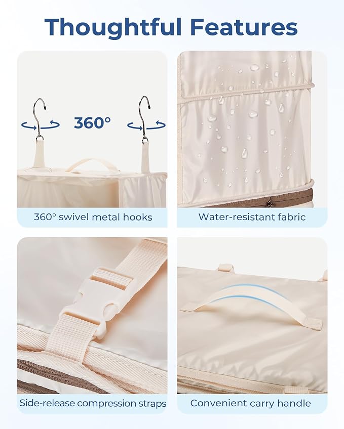 BAGSMART Hanging Packing Cubes for Travel, Hanging Shelves for Suitcases Organizers, Wet Dry Bags 5 Pack, Travel Bags Reusable for Swimsuits (Beige) - Image 4