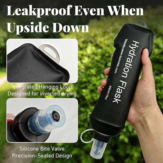 2Pcs 500ml Soft Flask, TPU Collapsible Soft Water Bottle for Hydration Pack, Running Vest, Leak-Proof Folding Water Bottle for Hiking Cycling Climbing Jogging- Black - Image 3