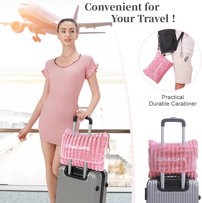Travel Pillow and Blanket Set Travel Blanket Airplane Compact with Bag Travel Blanket Airplane Travel Essentials Car Blankets for Adults (Light Pink) - Image 3