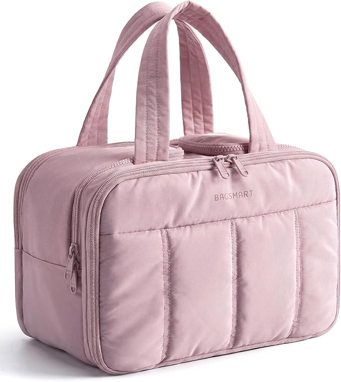 BAGSMART Travel Toiletry Bag, Puffy Large Toiletry Bag for Women, Lightweight Cosmetic Makeup Bag Organizer with Handle for Traveling, Accessories, Essentials, Toiletries (Purple) by BAGSMART