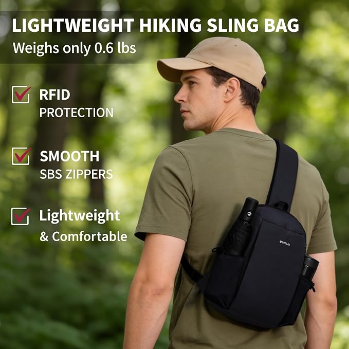 ECOHUB Anti-Theft Crossbody Bag Men Women RFID Blocking Lightweight Sling Backpack Water Resistant for Travel Hiking Outdoor - Image 2