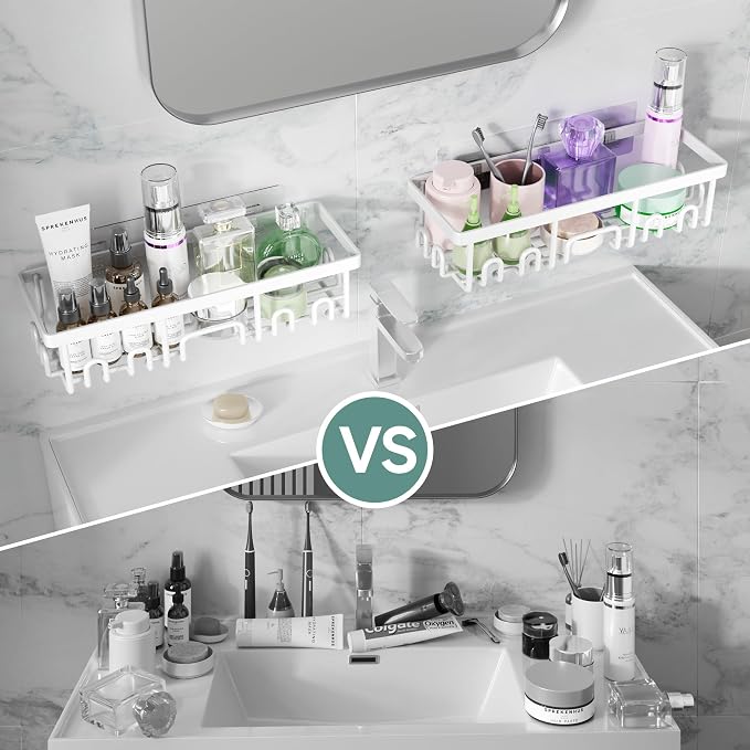 Veken Shower Caddy 3-Pack, Advanced Rustproof Design, No Drilling Adhesive Shelves, Rack with Soap Holder, Large Capacity Bathroom Organizers and Storage, Wall-Mounted Kitchen & Home Decor, White - Image 6