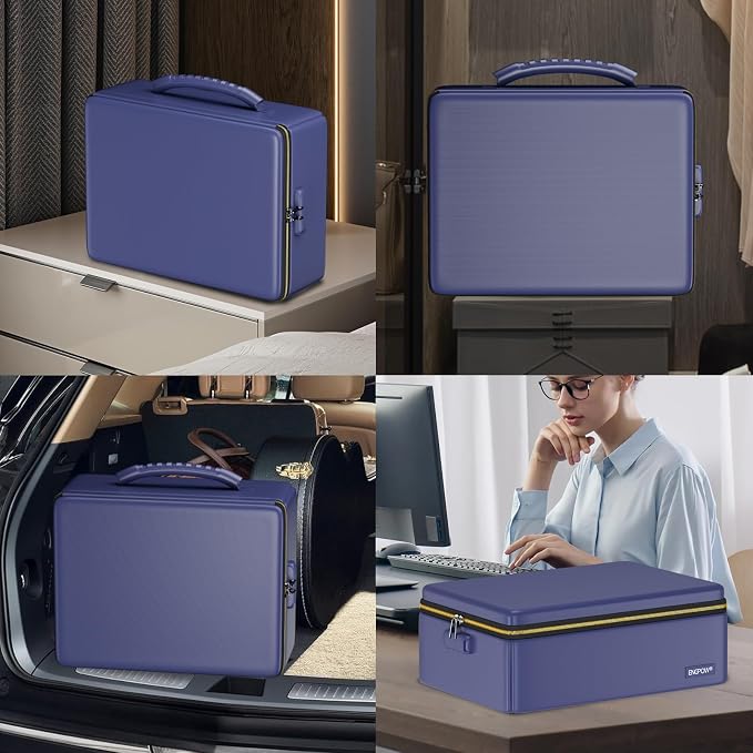 ENGPOW Fireproof Document Box with Lock & Heat-Resistant Fireproof Zipper | 6400°F 12-Layer Fire Protection, Hard File Organizer with Pockets, Portable Home Chest Safe Storage for Money,Jewelry, Blue - Image 7