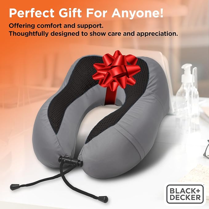 BLACK+DECKER Cooling Gel Memory Foam Neck Pillow – Travel Pillow for Plane, Car & Train – Ergonomic Neck Support, Slow Rebound Memory Foam, Washable Cover, Universal Fit, Grey - Image 8