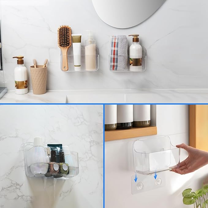 Wall Mount Organizer, 2Pc Small Adhesive Cabinet Door Organizer | Bathroom Shelf for Wall,No Drilling Hang Adhesive Shelf, with 3Pack Self Adhesive Tapes, for Bathroom, Kitchen, Living Room - Image 5