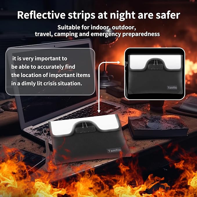 5200°F Fireproof Money Bag with Lock, Water Fireproof Document Bag with Zipper, 8 Layers Fire Insulation, Small Fireproof Safe Storage Pouch with Lock for Cash, Passport, (8.3" x 11", Black) - Image 7