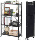 4 Tier Foldable Storage Shelf with Wheels, Collapsible Metal Rack Shelving Unit, No Assembly Required, Rolling Cart Shelf Rack Organizer for Books, Garage, Kitchen, Closet, Pantry, Exhibition, Black by Unknown