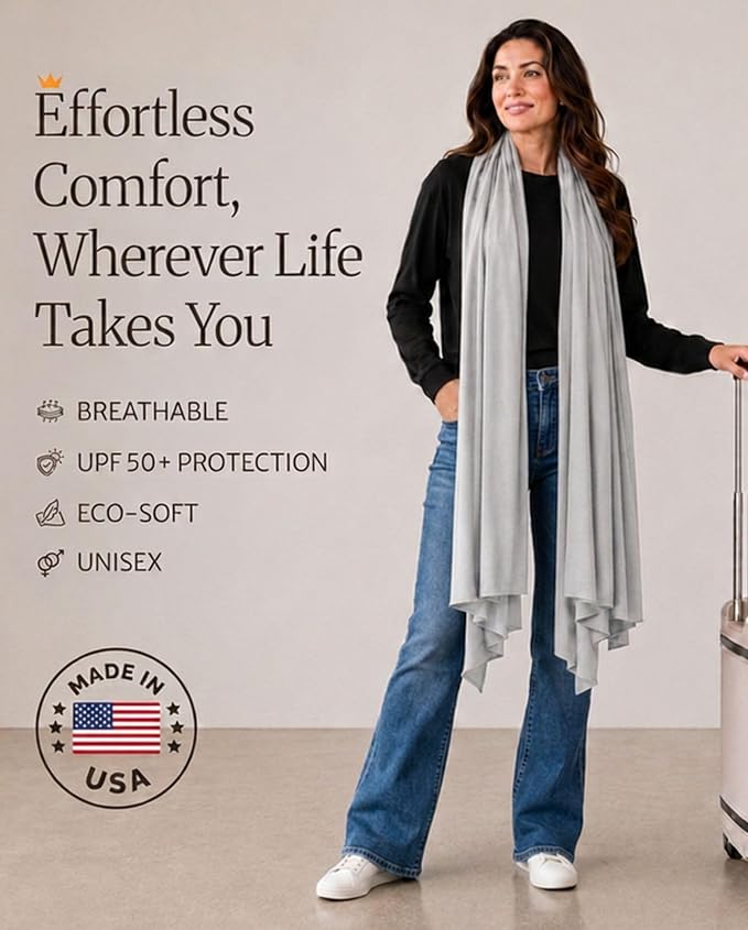 Pashmina Shawl Wraps for Women | USA Made Travel Scarf for Women | Lightweight & Soft Pashmina | Evening Dresses | Travel Scarf Airplane | UPF 50+ Sun Protection | 68x35in - Image 2