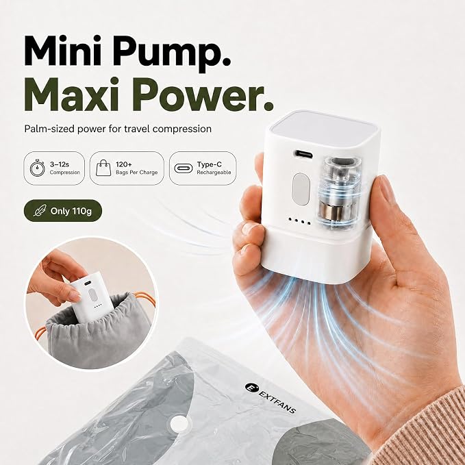 Travel Vacuum Bags with Electric Pump: 15 Pack XS/S/M/L Vacuum Seal Bags | up to 80% Space Saver Compression Packing Bags for Suitcase, Carry-On, Cruise, Dorm & Seasonal Storage - Image 3
