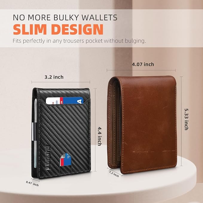 RUNBOX Slim Wallet for Men - RFID Blocking Leather Bifold with Money Clip | Minimalist Front Pocket Wallet Holds 11 Cards,Slim Thin Design,RFID Blocking Protection, Practical Birthday Gifts for Men - Image 3