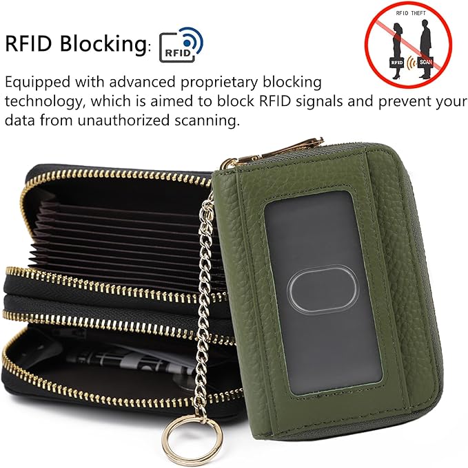 imeetu RFID Credit Card Holder, Small Card Wallet Women, Leather Card Case | Genuine Leather Women's Card & id Cases, Change Coin Purse with Zipper Keychain id Window, 20 Colors & 3 Styles, Daily, Gifts - Image 5