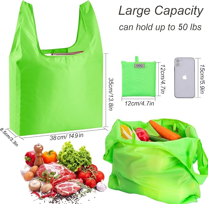 Large Reusable Bags Shopping Washable Foldable 6 Pack Grocery Bags Heavy Duty Lightweight Folding Gift Tote Bag Durable Polyester Color - Image 3