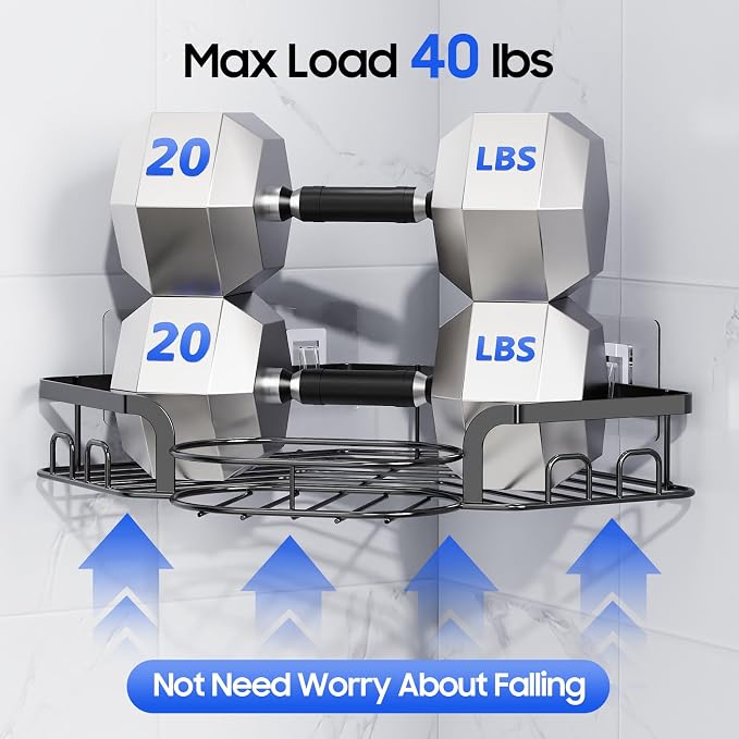 Corner Shower Caddy, Rustproof Shower Organizer with Soap Holder and 8 Hooks, No Drilling Adhesive Shower Shelves for Inside Shower, Large Capacity Shower Rack for Bathroom Shower Storage, X-Large - Image 4