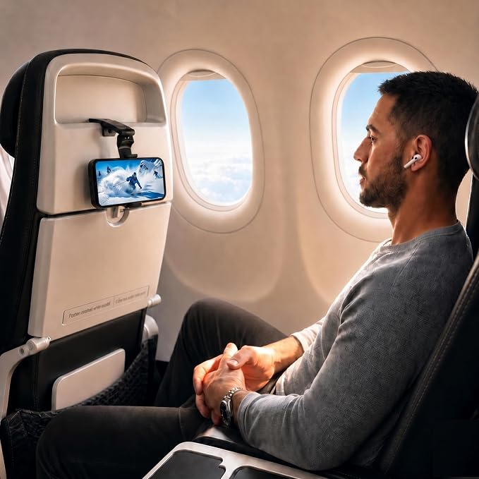Hands-Free Airplane Phone Holder - Eye-Level Travel Mount for Flight Tray Table, Portable Clip-On Stand for Desk, Train, Luggage - Travel Essentials - Image 2