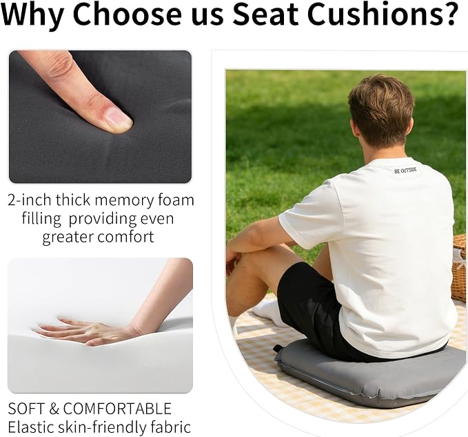 Portable Self-Inflating Seat Cushion, Memory Foam, Travel Airplane Seat Cushion, Suitable for Long Flights, Camping, Stadiums, Offices, Cars & Backpacking - Image 5