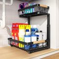 PXRACK Under Sink Organizer, Adjustable Height, 2 Tier Pull Out Under Cabinet Organizer, Slide Out Thickened Metal Under Sink Storage for Kitchen Bathroom Laundry Pantry Cabinet, Black, Large-1-Pack by PXRACK