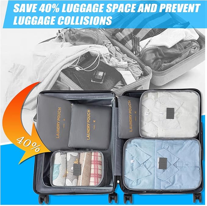 6 Set Packing Cubes for Travel Luggage Packing Bags Reusable Lightweight Suitcase Organizer Cubes Set for Travel Accessories (Grey) - Image 6
