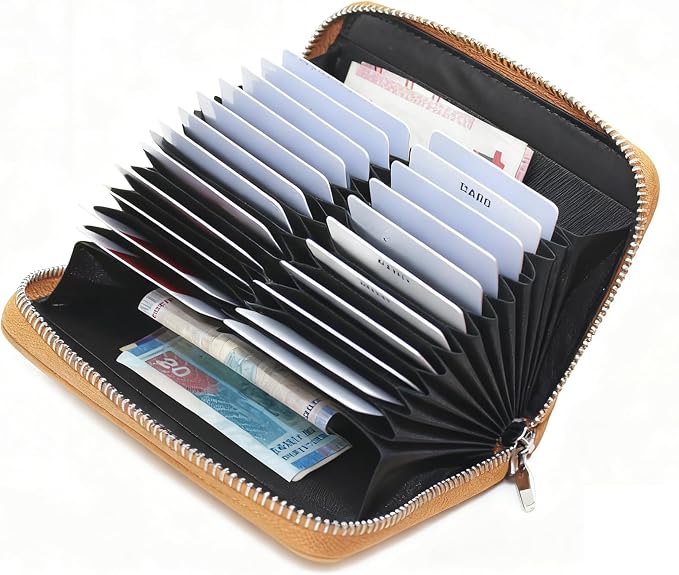 RFID Blocking 24 Slot Credit Card Holder Wallet Real Leather Multi Card Organizer Wallet with Zipper - Image 5