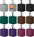 12 Pack Reusable Grocery Shopping Bags Large Foldable Tote Bags Bulk | Eco Produce Bags with Long Handle for Shopping Groceries Clothes (6 Assorted Colors) by WiseLife