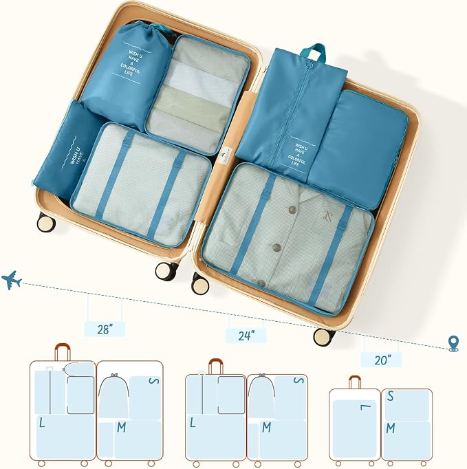 9 Set Packing Cubes for Travel Essentials - Lightweight Carry-On Luggage Organizer Bags with Shoe, Clothes & Laundry Bags for Airplane, Family & Business Travel, Lake blue - Image 3